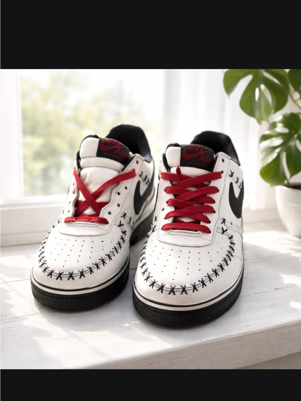 Nike  air force 1 men’s White & Black Sneakers with Red Laces